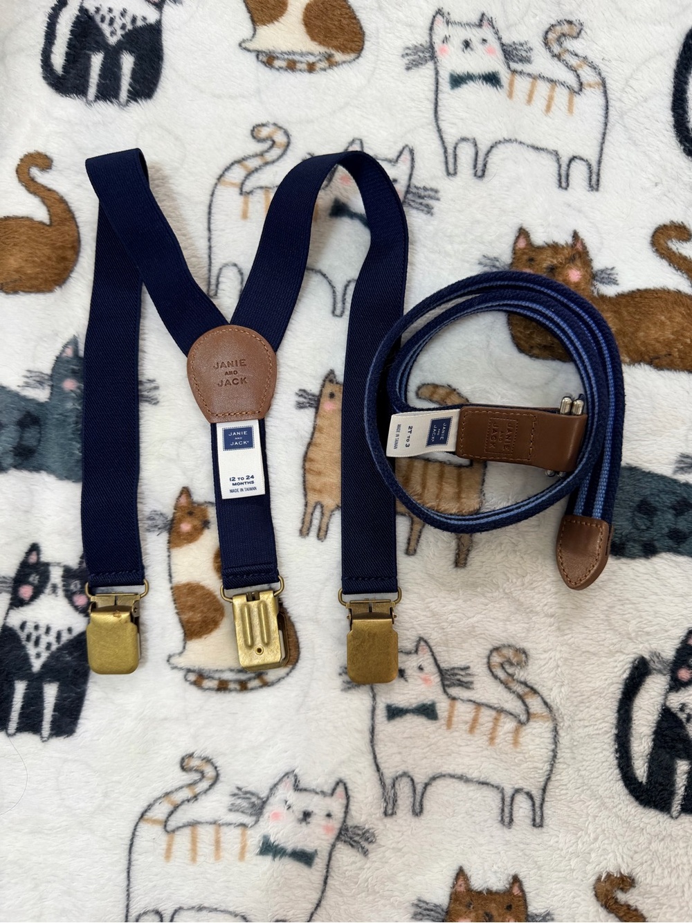 Janie and Jack Navy Suspenders and Matching Belt Set
